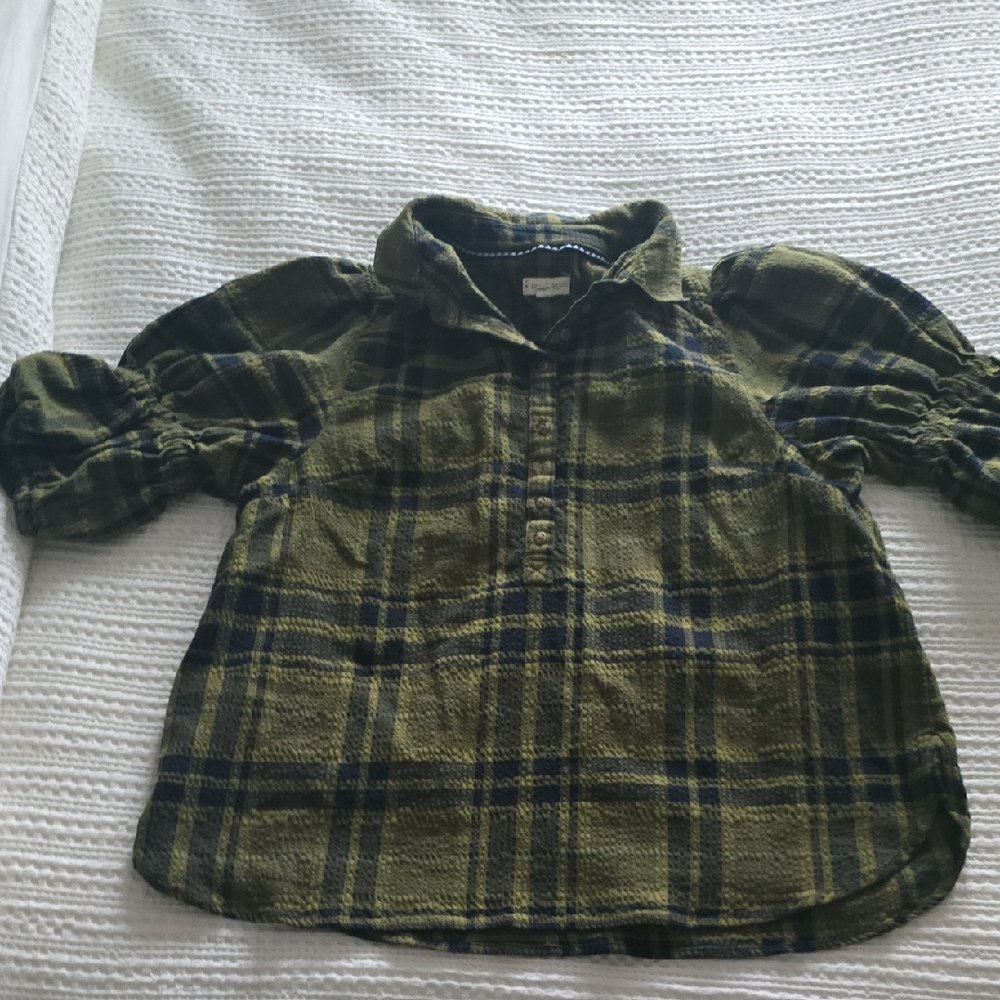 Pilcro Olive and Navy Plaid Button Down Shirt